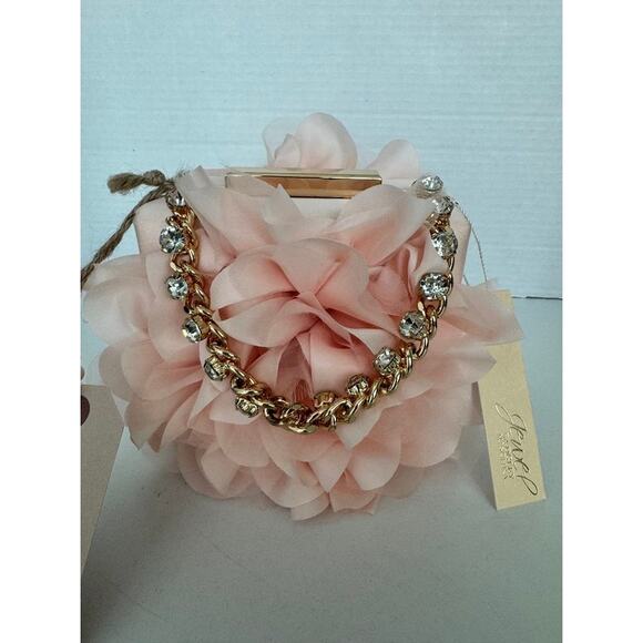 JEWEL BADGLEY MISCHKA Floral Evening Clutch Purse Blush Pink Gold Chain NWT - Picture 8 of 14